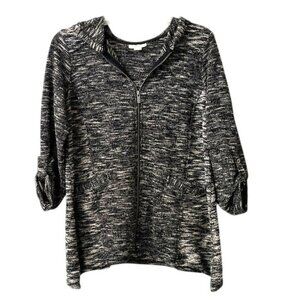 Style & Co. Black and White Knit Zip Front Hooded Cardigan